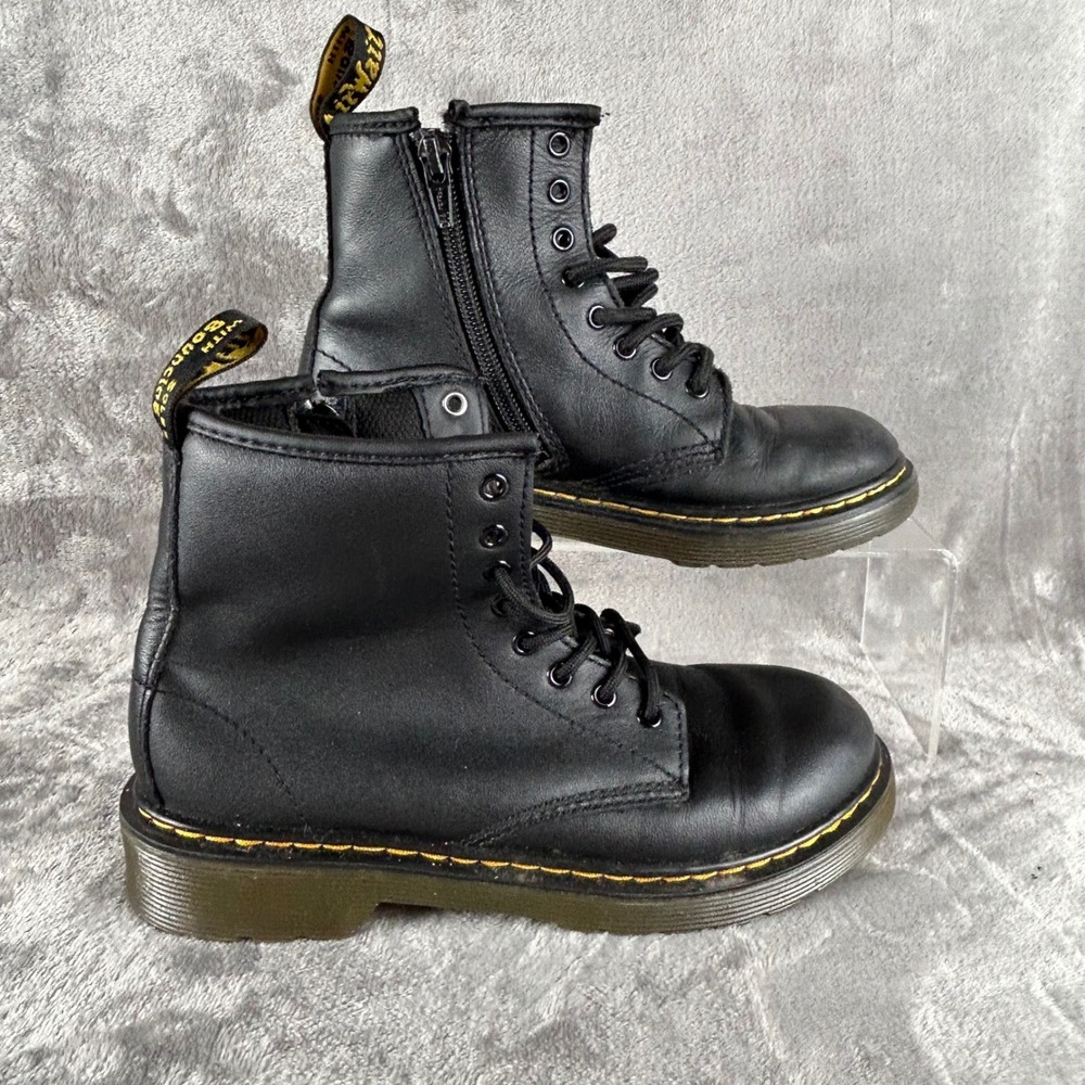 Dr. Martens 1460 J Kids Black Leather Lace Up Side Zip Boots Size 3 US 34 EU